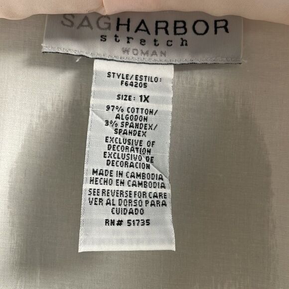 Sag Harbor Strtch Woman’s Button Up Blouse, Size 1X, White - Picture 6 of 9